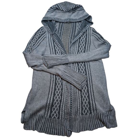 Pink Rose Gray Loose Knit Open Front Cardigan Women's Size M Peasant Cottage - Picture 1 of 4